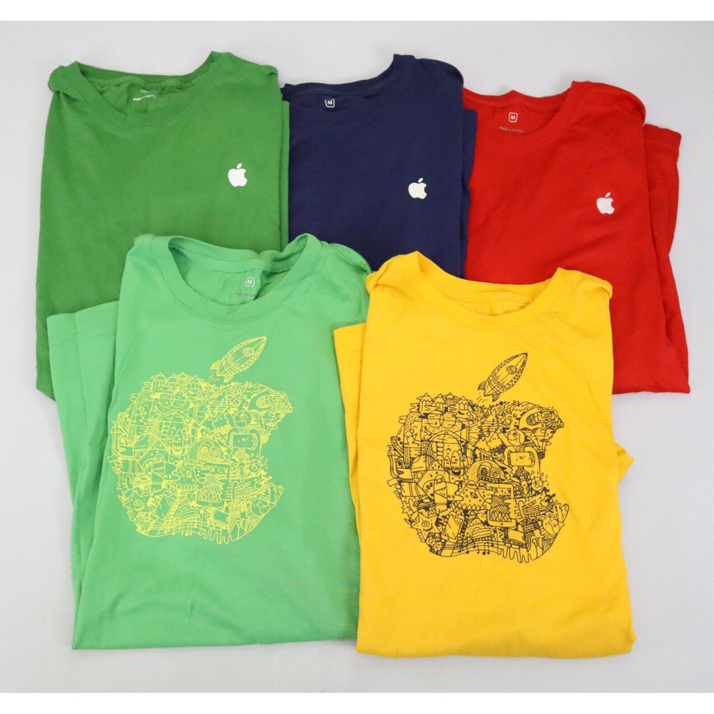 Lot Apple Store Employee Uniform T-Shirt M Logo Blue Yellow Short Sleeve Cotton